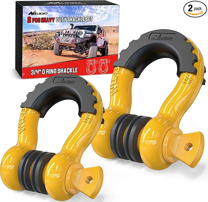Nilight 2 Pack 3/4" D-Ring Shackle with 7/8" Screw Pin 41,887lbs Break Strength, Heavy Duty Off Road Recovery Shackle with Isolators Washers for Use with Tow Strap, Winch, Off-Road Truck Vehicle