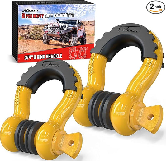 Nilight 2 Pack 3/4" D-Ring Shackle with 7/8" Screw Pin 41,887lbs Break Strength, Heavy Duty Off Road Recovery Shackle with Isolators Washers for Use with Tow Strap, Winch, Off-Road Truck Vehicle