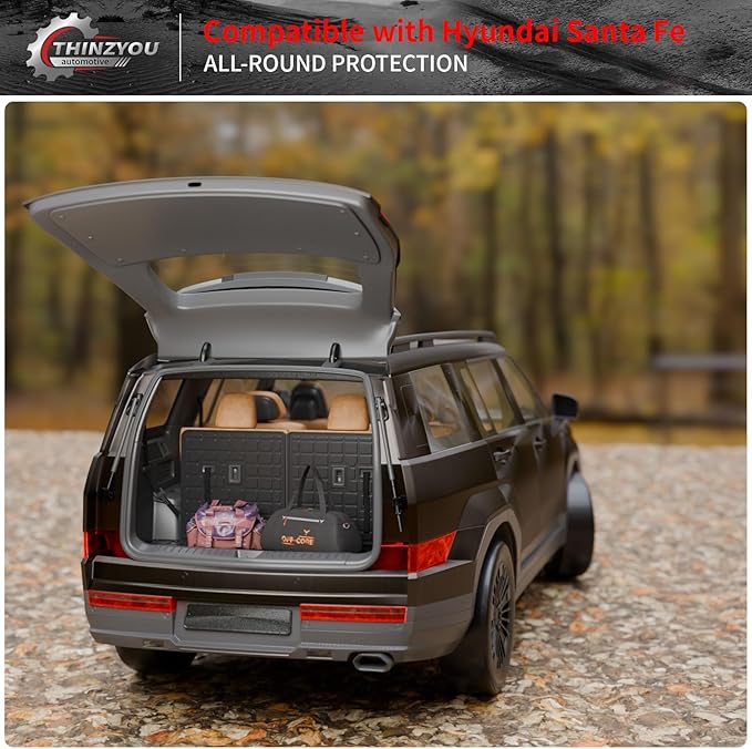 Cargo Mat Compatible with 2024 2025 2026 Hyundai Santa Fe Trunk Liner Cargo Liner TPE All Weather Back Seat Cover Protector Santa Fe Accessories (2024-2026,Trunk Mat with Backrest Mat)