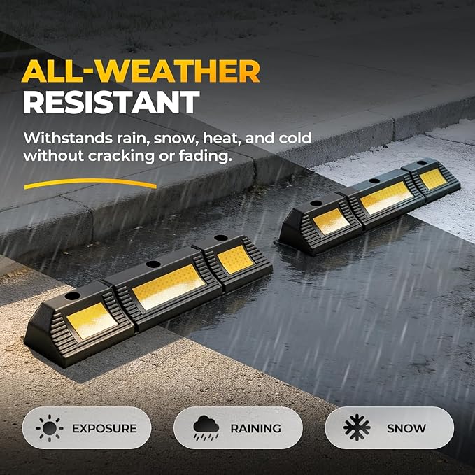 Auto Dynasty 2Pcs Heavy Duty Parking Aid for Garage, 23" Rubber Tire Stops for Garage Floor, High Visibility Garage Car Stopper with Reflective Safety Strips for Car Curb Floor Parking Lot