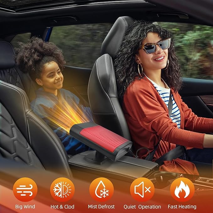 Car Heaters for Vehicle,12V Car Heater Portable Car heater that Plugs into Cigartte Lighter,360° Rotatable Fast Heating Windshield Defroster,2-in-1 Fast Heating & Cooling (Red)