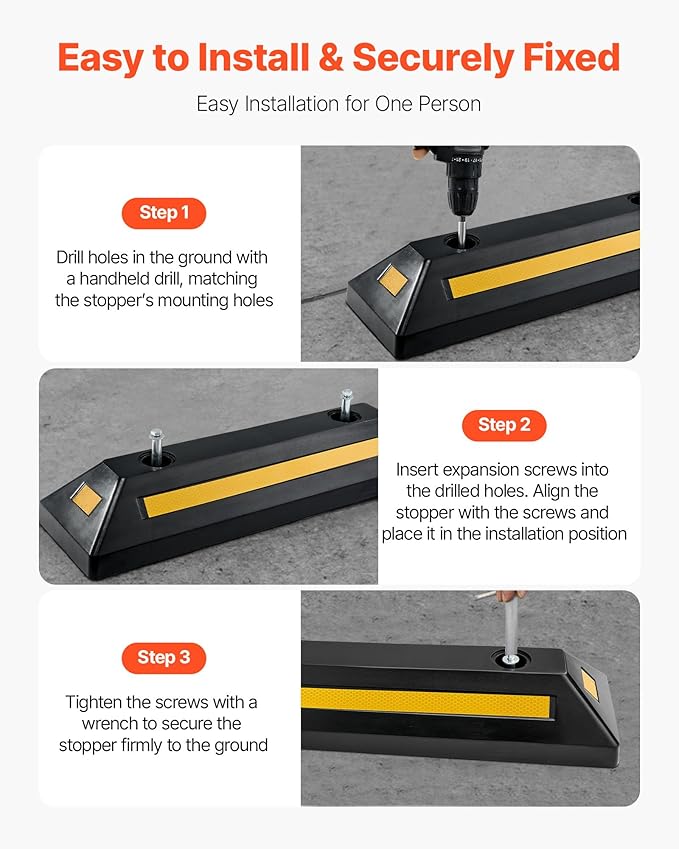 VEVOR Parking Stopper, 21.6 Inch 2 Pcs Heavy Duty Parking Aid for Garage, Rubber Curb Garage Floor Stopper with Reflective Strips, Aid Gadgets for Cars Vans Trucks Tire Wheel Guide Block Stops Bumpers