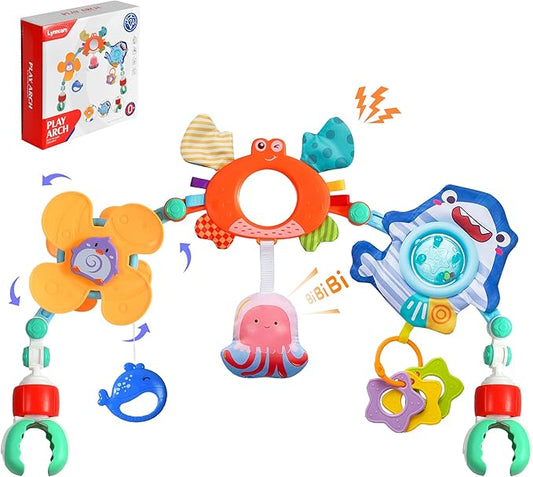 Baby Stroller Arch Toy, Car Seat Toys, Adjustable Arch Stroller toy with Hanging Sensory Activity toys,fits on Baby Bouncer, Bassinet, Stroller, Crib and Car Seats for baby infant Boy Girl 0-18 Months