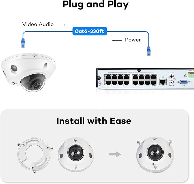 ONWOTE 4K 8MP 2 Way Audio PoE IP Security Camera, Vandal Proof IK10, 3840x2160 8 Megapixels, 134° Wide View, AI Human Vehicle Detection, Commercial Wired Camera for Business, Add-on to PoE NVR System