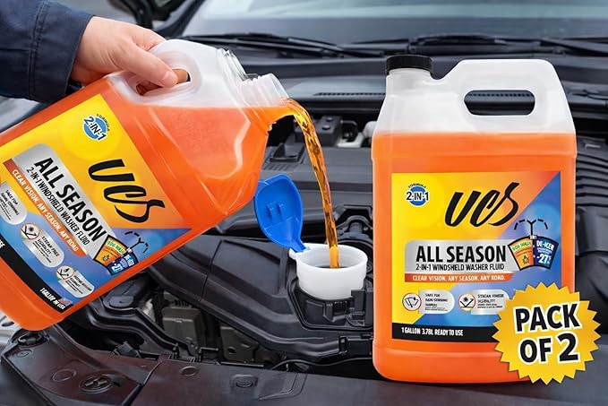 UCS Advanced All-Season Windshield Washer Fluid Winter Protection to -27F | 2-in-1 Bug Wash & Water Beading Technology | Streak-Free Visibility | 1 Gallon Pack of 2