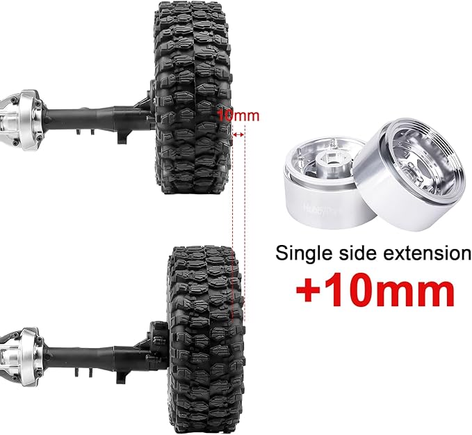 HobbyPark Negative Offset -10mm 1.9 Beadlock Wheels Deep Dish Aluminum Chrome for Scale 1/10 RC Crawler Axial SCX10 TRX4 VS4-10 Redcat Gen8 RC4WD D90 Rock Crawler Truck, 4pcs