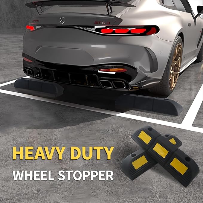 Vacallity 4 Pc 3.5"H Heavy Duty Rubber Wheel Stops Parking Stopper for Garage Parking Aid Durable High-Visibility Tire Blocks Parking Aid Gadgets Tire Stops for Cars Trucks RVs with Bolt Installation