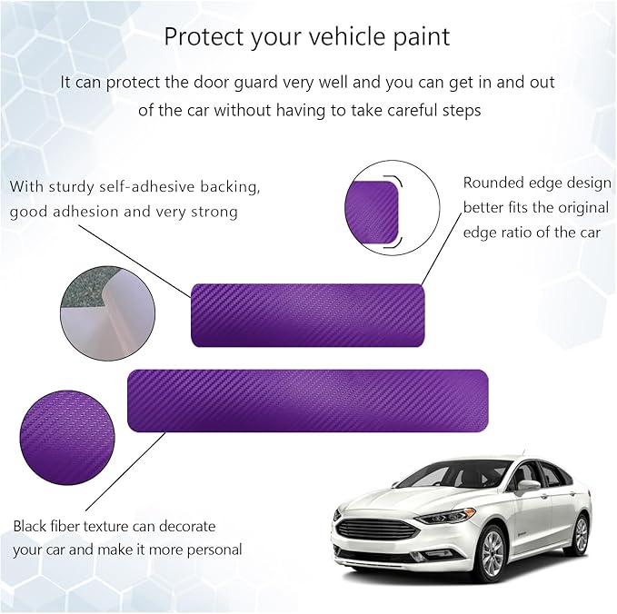 Dickno 4 PCS Car Door Sill Protector, 3D Carbon Fiber Auto Door Entry Edge Guard Protection Trim, Anti-Scratch Threshold Cover Strips, Sill Protection Sticker for Car SUV Truck (Purple)