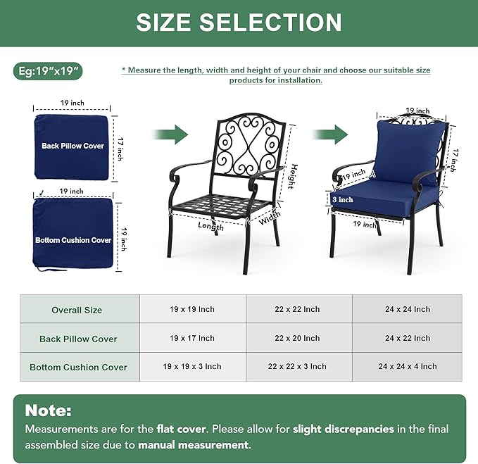 Summsun Outdoor Cushions for Patio Furniture 24 x 24 Inch, Double-Sided Waterproof Backrest and Deep Seat Cushion Set with Removable Cover, Navy, 1 Set
