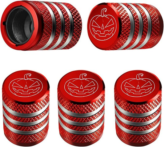 Tire Valve Stem Cap Cover - (5 Pack) Tire Air Cap Metal with Plastic Liner Corrosion Resistant Leak-Proof Halloween Pumpkin Car Decoration Accessories Red