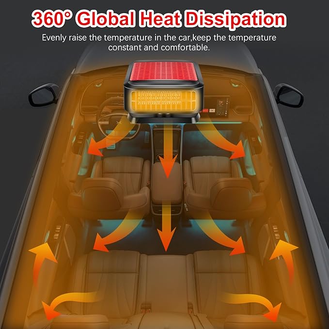 Car Heater,12V 200W Portable Car Heater 360°Rotation 2 in 1 Heating & Cooling Fan Windshield Demisting Defroster Plug Into Cigarette Lighter for All Cars（red）