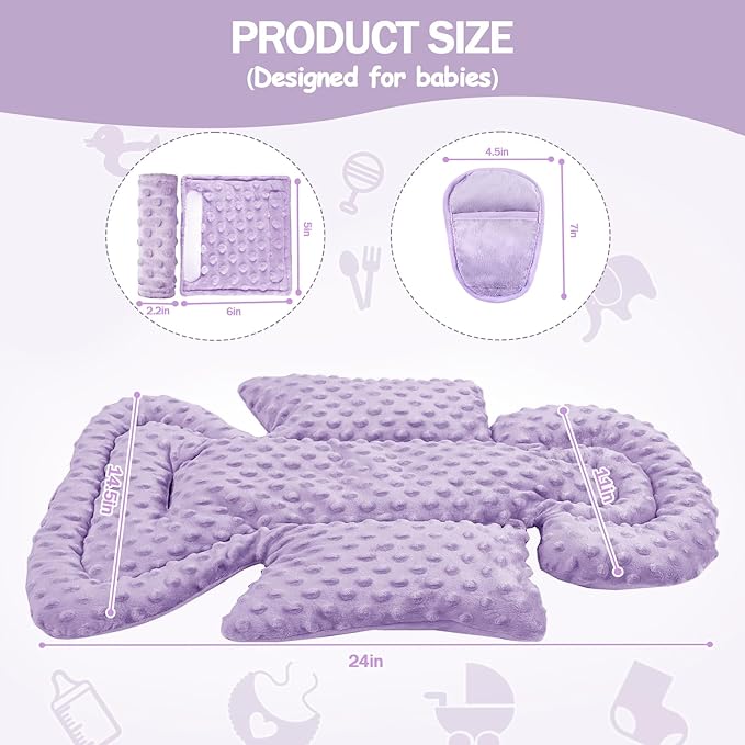 Infant Car Seat Insert Boy Girl, 3 in 1 Newborn Carseat Insert with Strap Pads, Car Seat Head Support for Baby Strollers, Swings, and Bouncers, Comfortable and Machine Washable, Purple