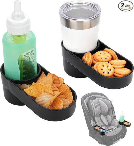 2PCS Child Car Seat Snack Tray with Cup Holder for Safety 1st EverFit & Grow and Go All-in-One Slim Convertible Car Seat, Car Seat Cup Holder Replacement, Dishwasher Safe, Black