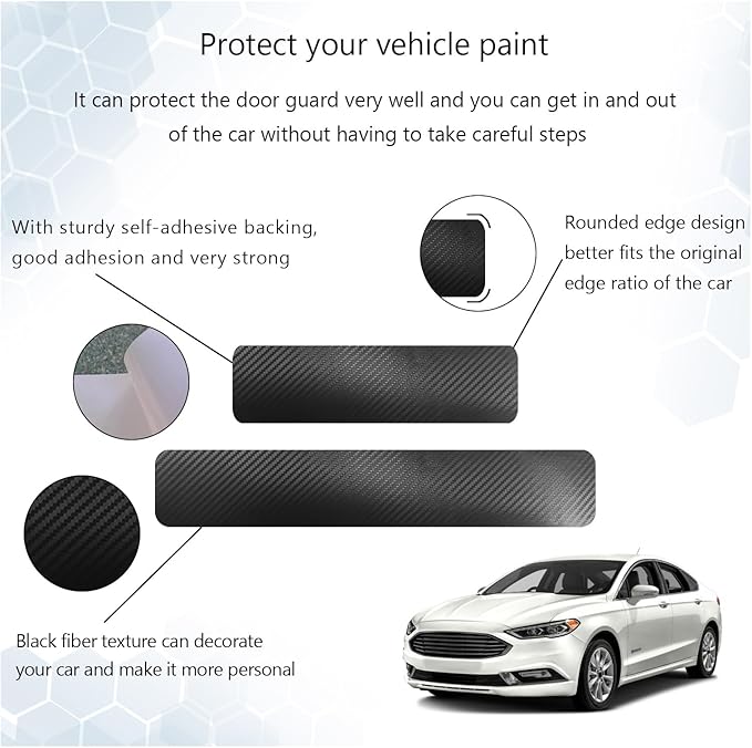 Dickno 4 PCS Car Door Sill Protector, 5D Carbon Fiber Auto Door Entry Edge Guard Protection Trim, Anti-Scratch Threshold Cover Strips, Sill Protection Sticker for Car SUV Truck (Black)