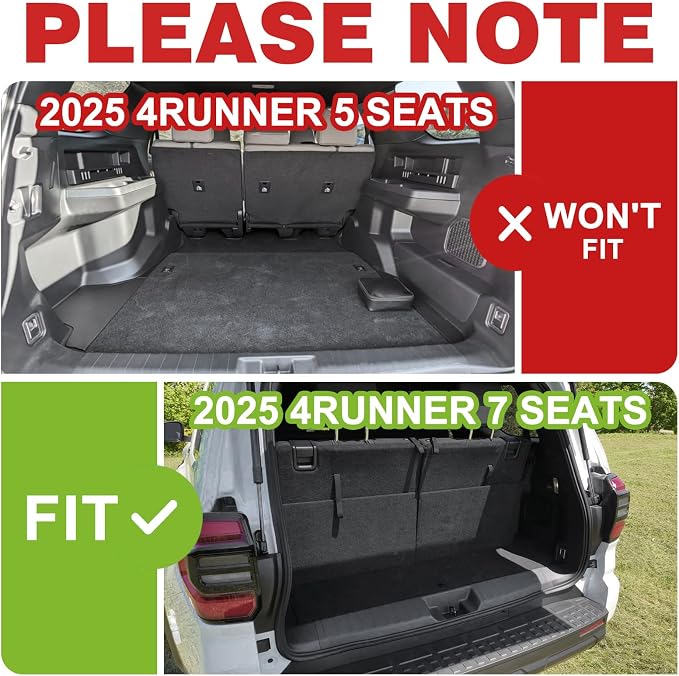 TripleAliners Trunk Mat & Rear Seatback Mat Fit for Toyota 2025 2026 4Runner All Weather TPE Liners Accessories Custom Fit 6th Generation 4Runner TPE Heavy-Duty Covers(Only for 7 Seats)
