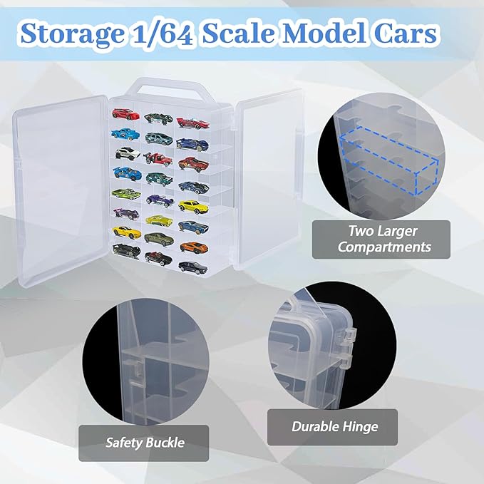 Double Sided Storage Case for Hot Wheels Storage with Carrying Handle, Portable 1/64 Scale Toy Cars Storage Box Compatible with 46 Matchbox Hot Wheels Storage, Case Only (1 Pack)