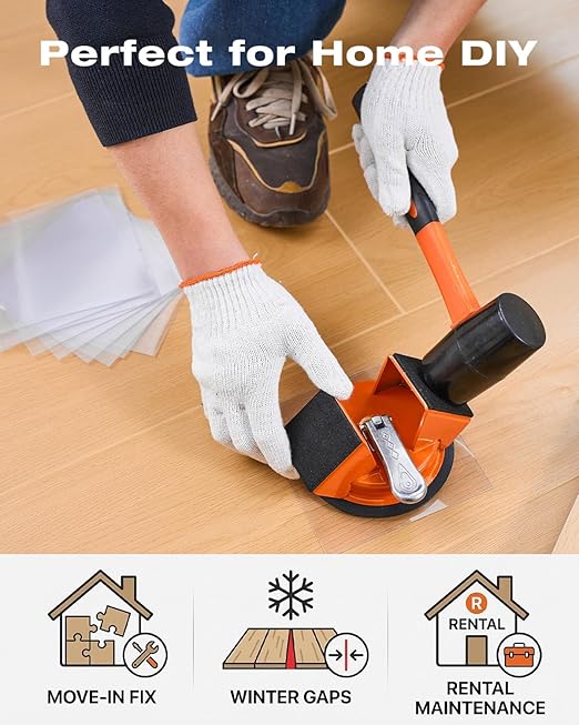 Saker Floor Gap Fixer Tool Kit with Mallet, 10PCS Washable Pads & Gloves, Suction Cup Tool for Laminate Floor Gap Repair, Vinyl Plank & Wood Floors (Single Suction Cup+Rubber Mallet)
