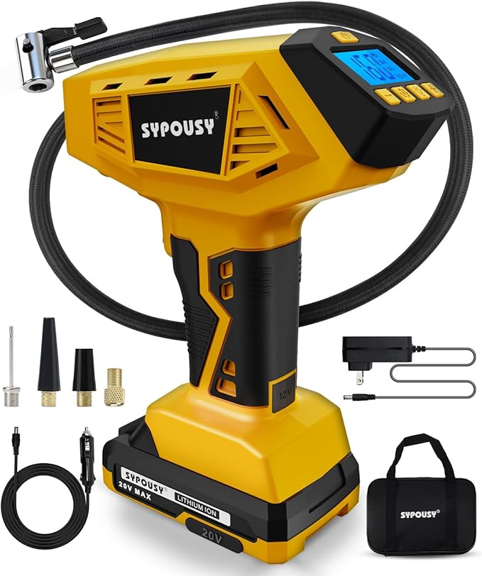 Tire Inflator Portable Air Compressor - 4X Faster Inflation, 160PSI Cordless Tire Pump with Dual Power (20V Battery & 12V DC), Auto Shut Off, Digital Gauge for Car, Motorcycle, E-Bike
