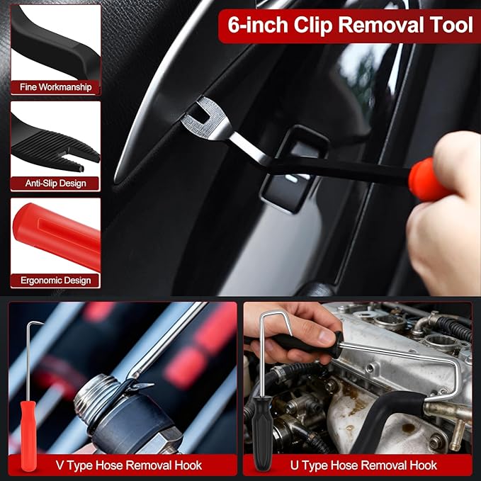 13PCS Hose Clamp Pliers Set, Long Reach Hose Clamp Kit with Box for Automotive Coolant Radiator Heater and Water Hose, with Flexible Wire Clic R Type Swivel Jaw Flat Band Pliers