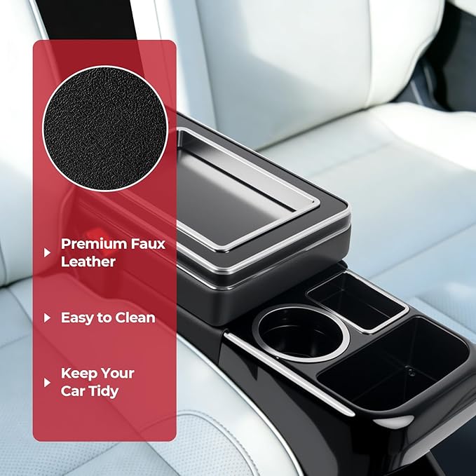 Center Console Between Seat Organizer for Minivans & SUVs - Storage Box with Cup Holders