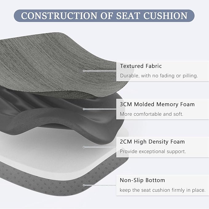baibu Kitchen Chair Cushions Set of 4, Dual-Layer Patented Design Memory Foam Dining Chair Pads with Ties and Washable Cover, 4 Pack, 17" x 16" x 2", Grey