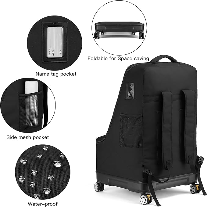 TUGUAN Travel Bag for Air Travel with Spinner Wheels, Infant Car Seat Bags with Hard Bottom, Padded Car Seat Backpack, Large Storage Bag for Airport Check, Black