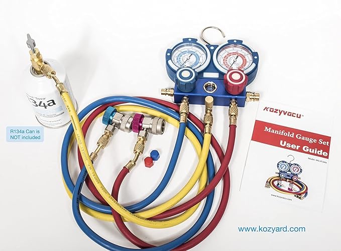 AUTO AC Repair Complete Tool Kit - 1-Stage 3.5 CFM Vacuum Pump, HVAC Manifold Gauge Set, Hoses, and Freon Leak Detector, Ideal for Automotive, Mini Split, and Refrigeration App (KZTA350F+)