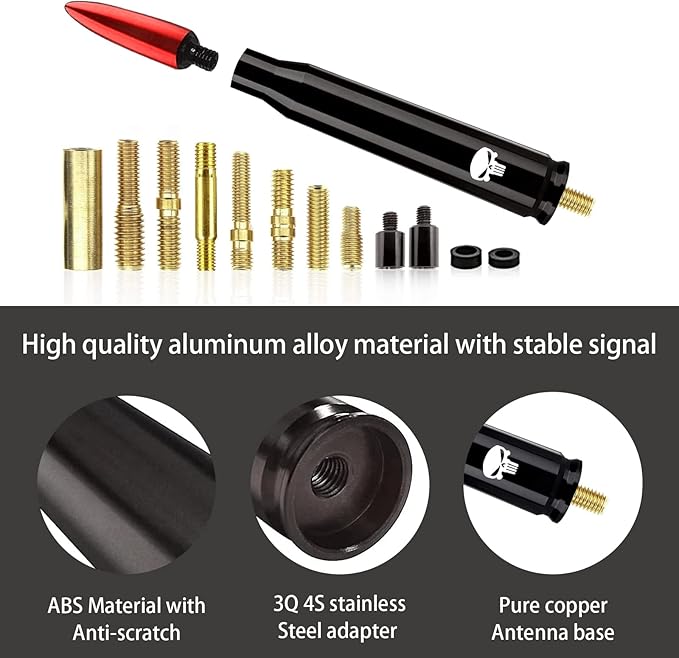 Ajxn 1 PC Car Truck Bullet Antenna, Auto Antenna Mast, Suitable for GM Chevy Silverado 1500 2500 3500 HD Avalanche GMC Sierra 1500 2500 3500 Denali Heavy Duty Pickup Trucks Accessories (Red #1)