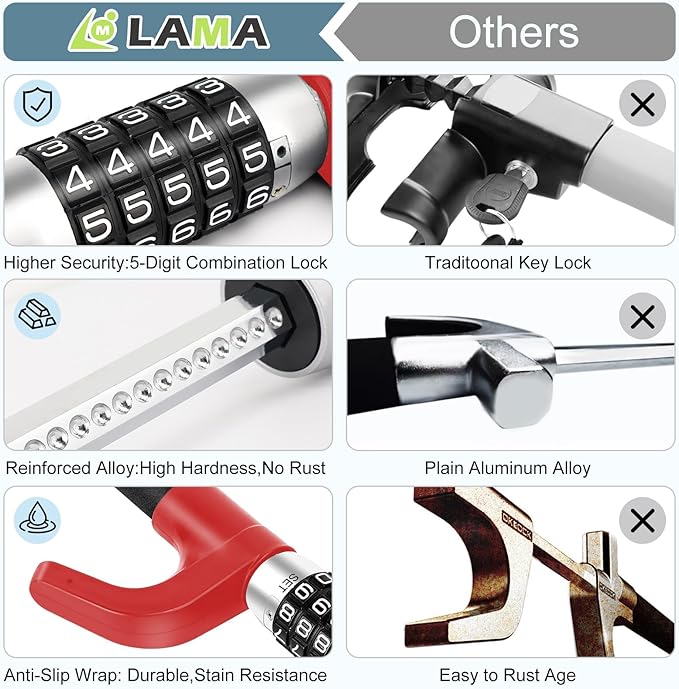 5 Digital Combination Car Steering Wheel Lock,LAMA Password Code Steering Lock, Retractable Keyless Heavy Duty Steering Wheel Lock,Universal Anti-Theft Car Steering Fit for Cars,Trucks,Vans,SUVs
