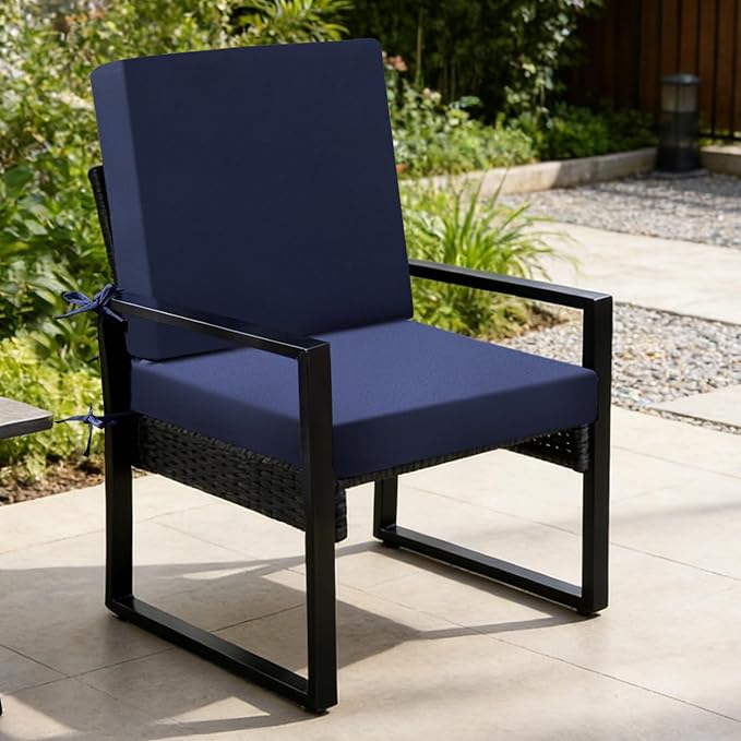 Outdoor Chair Cushions Set of 2, 22x22x3 Inch Waterproof & Fade Resistant Patio Furniture Seat Cushions with Ties, Square Outdoor Dining Chair Cushions for Lawn, Garden, Deck & Yard, Navy Blue