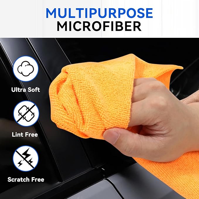 Auto Dynasty Universal 16" L X 12" W - 48 Pieces Ultra Soft Microfiber Cleaning Cloth Dusting Towel for Car Washing Automotive Garage Home Office Furniture Bath Windows (Yellow Orange Blue Green)