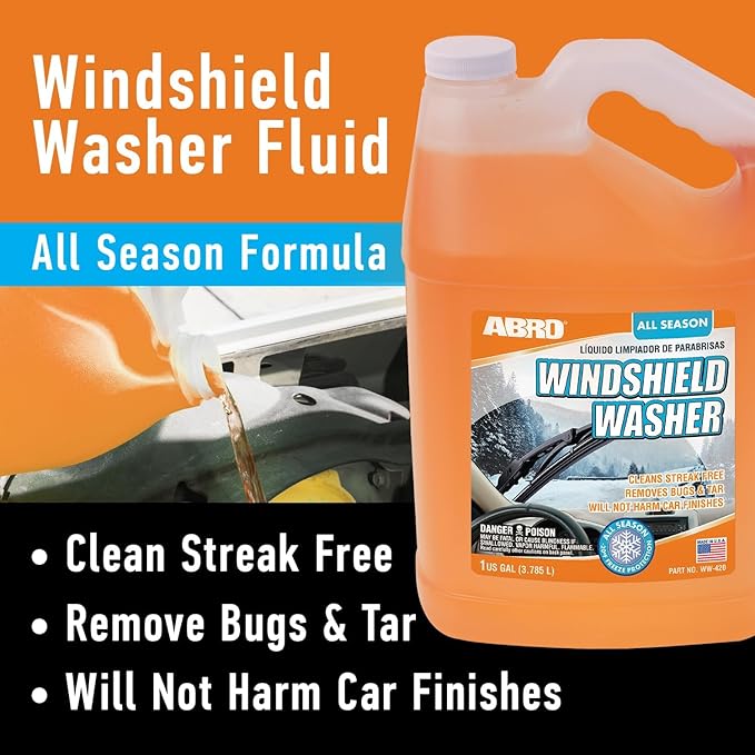 ABRO Car Windshield Washer Fluid: 1 Gallon, All Season/Weather Vehicle Window Cleaner | Streak-Free Clean | Bug and Tar Remover for Cars - 2 Pack