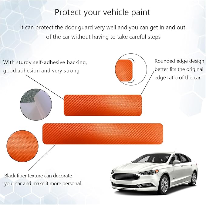 Dickno 4 PCS Car Door Sill Protector, 3D Carbon Fiber Auto Door Entry Edge Guard Protection Trim, Anti-Scratch Threshold Cover Strips, Sill Protection Sticker for Car SUV Truck (Orange)