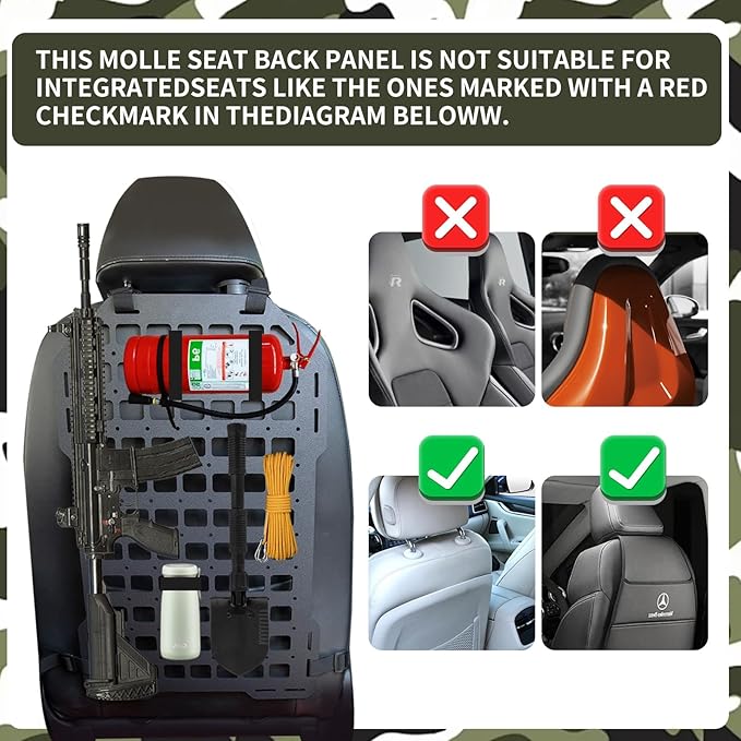 Tactical Back Seat Car Organizer, Rigid ABS Engineering Plastic Car Seat MOLLE Panel for Truck & SUV, tactical car seat back organizer with 1 Molle Pouch for Easy Storage and Accessories Management