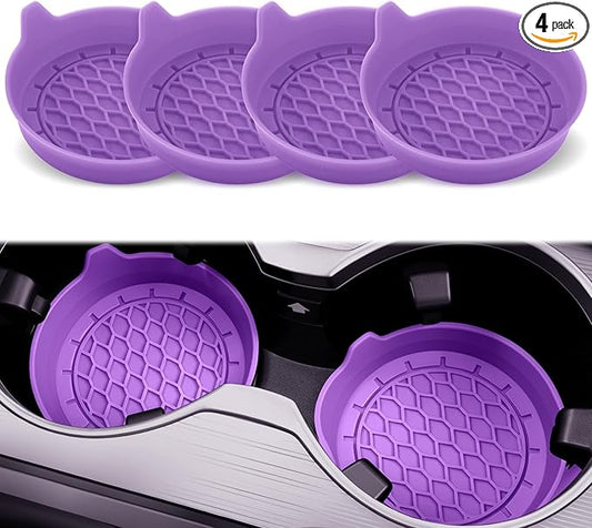 SINGARO Car Cup Holder Coaster, Silicone Cup Holder Insert, Universal Non-Slip Cup Holders, Car Accessories Interior for Women and Man 4 Pack Light Purple
