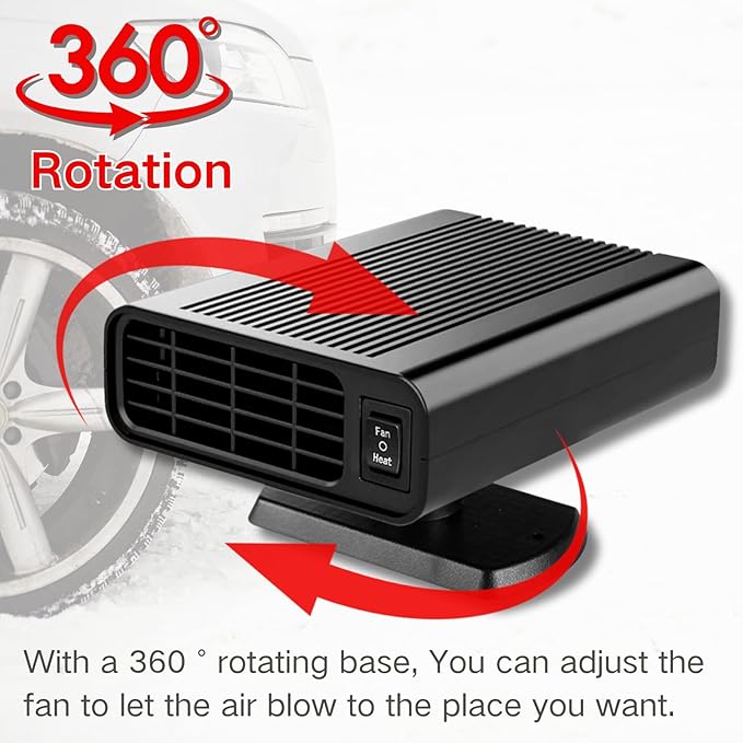 Car Heater 12V, Portable Car Heater for Vehicle That Plugs Into Cigarette Lighter,Fast Heating Defrost Defogger 2 in 1 Heating & Cooling Fan with 360° Rotary Base for Trucks, SUV, Cars