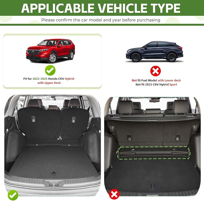 Cargo Liners for 2023-2025 Honda CRV CR-V Trunk Mat with Seat Back Cover Accessories, All Weather Rear Cargo Mat Backrest Protector(Only for Upper Deck)
