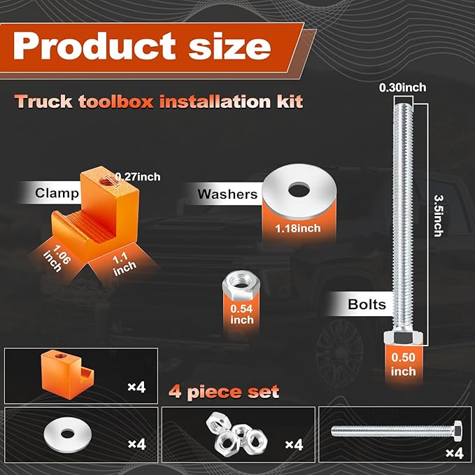 Upgraded Truck Tool Box Mounting Kit Comes with Fastening Nuts - Aluminum Pickup Truck Bed Toolbox Mounting Kit - Universal Truck Tool Box Tie Downs Accessories - J-Hooks Crossover Fixed Kit - Orange