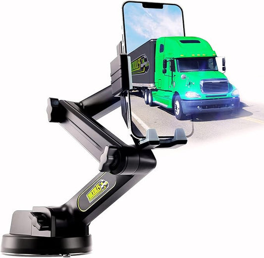 Cell Phone Mount for Truck Phone Holder for Truck Drivers - Heavy Duty Suction Cup, iPhone Holder for Dashboard Window 16.9 inch Long, for iPhone & Samsung, Semi Trucker, Gray