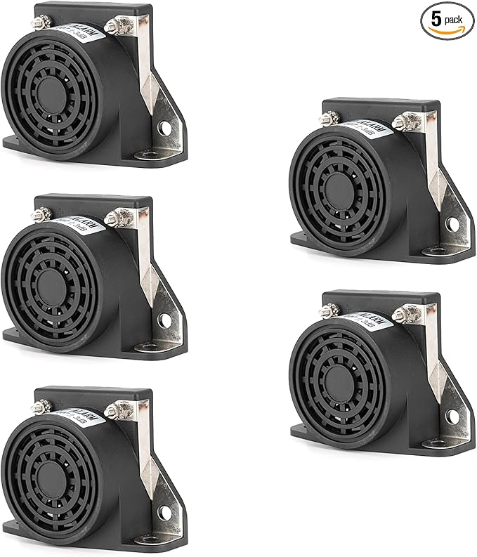 LINGYAO 5-Pack Backup Alarm for Trucks 12V-48V DC 107dB, Heavy-Duty Reverse Warning Beeper with Stainless Bracket, IP67 Waterproof OSHA Compliant for Commercial Vehicles Semi Truck, Forklift, RV