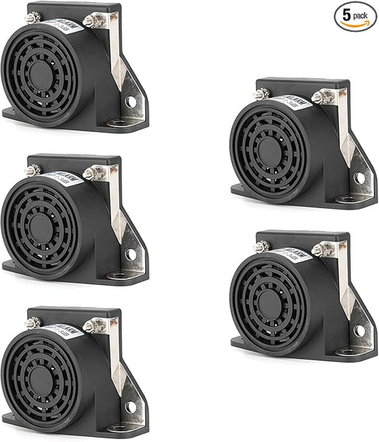 LINGYAO 5-Pack Backup Alarm for Trucks 12V-48V DC 107dB, Heavy-Duty Reverse Warning Beeper with Stainless Bracket, IP67 Waterproof OSHA Compliant for Commercial Vehicles Semi Truck, Forklift, RV