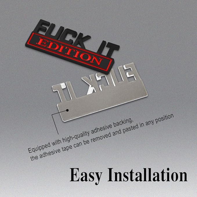 Fuck IT Edition Emblem, Car Exterior Emblems Badge 3D Sticker Decal, Fuck-IT Edition Emblem 3D Fender Badge Decal, 3D Fender Badge Decal Car Truck Replacement, Fit for All Cars (Black Red 1)