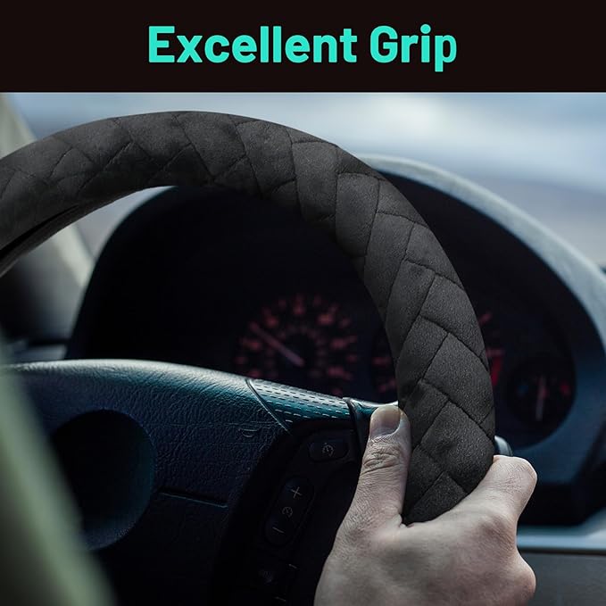 DaisyInner 18 Inch Truck Steering Wheel Cover Velvet Wheel Semi-Truck Comfy Grip Cover Anti Slip Car Accessory, Fits Rv, Big Rig and Classic Car (Black, Fashion Style)