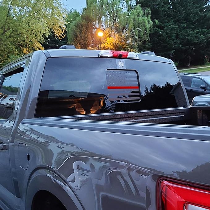 Xinghe for Ford F150 F250 F350 2015-2026, Rear Middle Window American Flag Decals, Matte Black USA Flag Decal for Truck Back Window, for Ford Raptor 2015-2026 Accessories (Redline)