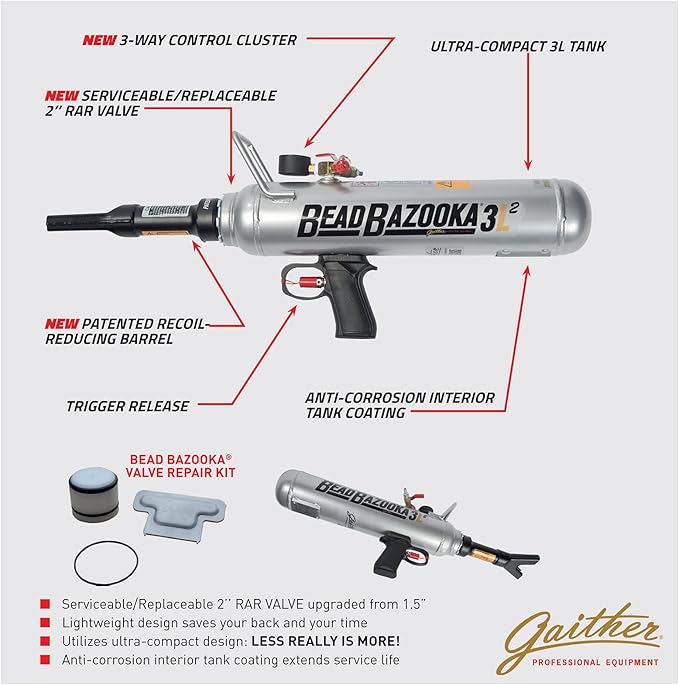 Gaither Handheld Bead Bazooka - 2nd Generation, Bead Seater Tool with Rapid Air Release, for Passenger, Commercial, and Agricultural Vehicles