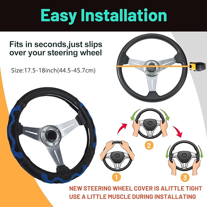 DaisyInner 17.5-18 Inch Truck Steering Wheel Cover Leather Wheel Semi-Truck Comfy Grip Cover with 3D Honeycomb Anti-Slip Design Car Accessory, Fits RV, Big Rig and Classic Car(Blue, Classic Style)