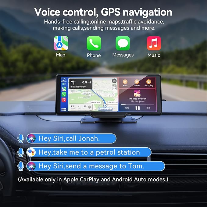 Portable Carplay Screen for Car, 10.26" Wireless Carplay Car Stereo & Android Auto, OTA Updates, Car Play Touchscreen with 1080P Backup Camera,GPS Navigation,Voice Control,5.0 Bluetooth (10.26inch)