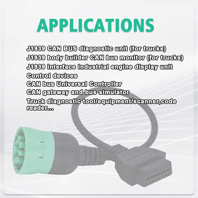 9 Pin to 16 Pin OBD2 Adapter Cable for Heavy Duty Trucks and Commercial Vehicles,Type 2 Green J1939 Diagnostic Connector Plug Work with Truck OBD Diagnostic Scanner Tool
