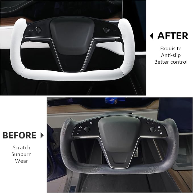 Steering Wheel Cover for Tesla Yoke Steering Wheel Cover Customzied for Tesla Model S 2021-Present/Model X 2021-Present Accessories,Anti-Slip,Comfortable Grip,Breathable,White