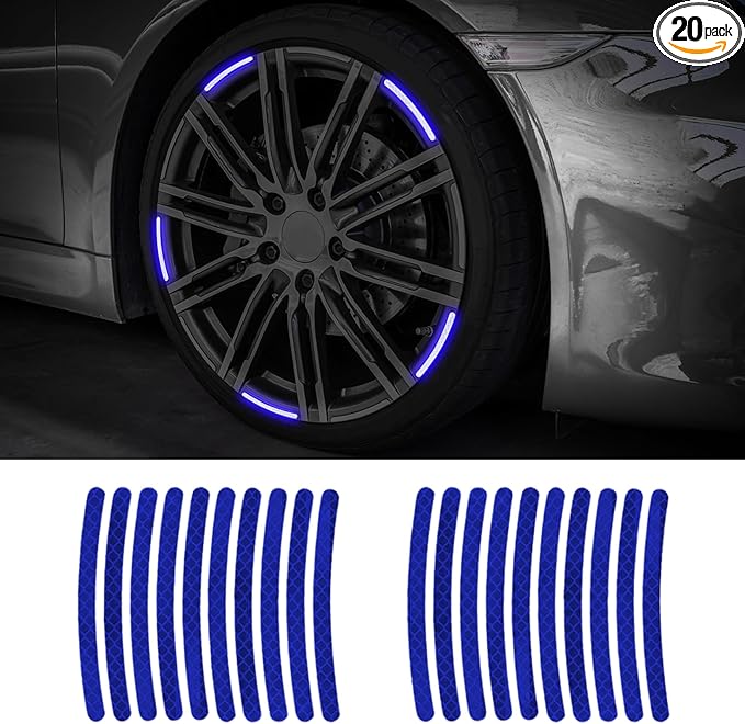 20PCS Reflective Car Wheel Decorative Stripe Stickers, Night Safety Warning Tape Sticker, Anti-Scratch Tire Rims Sticker, Universal Car Exterior Accessories Fluorescent Auto Decals for Motocycle Bike
